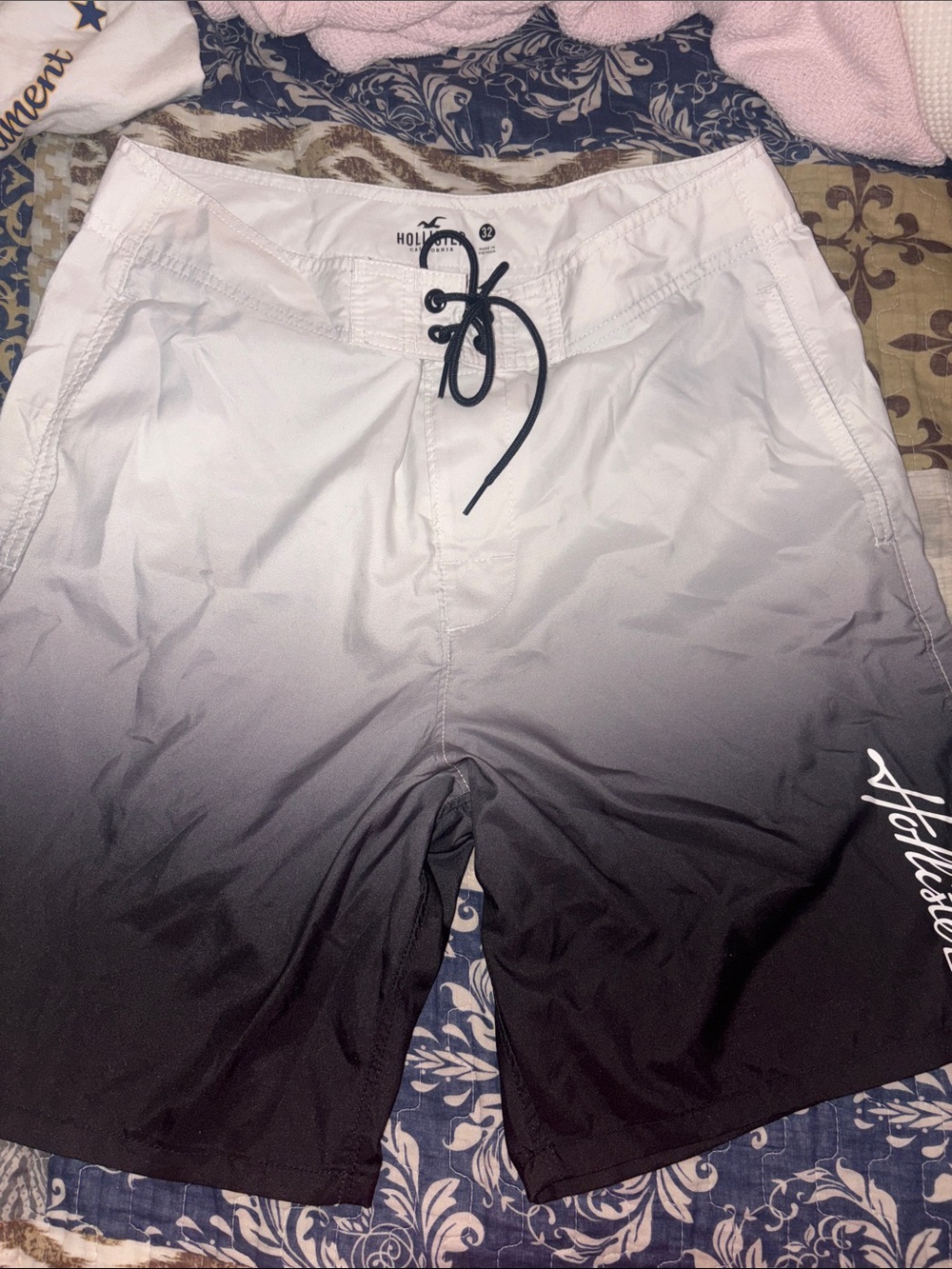 Hollister Men’s White to Black Ombre Swim Board Shorts